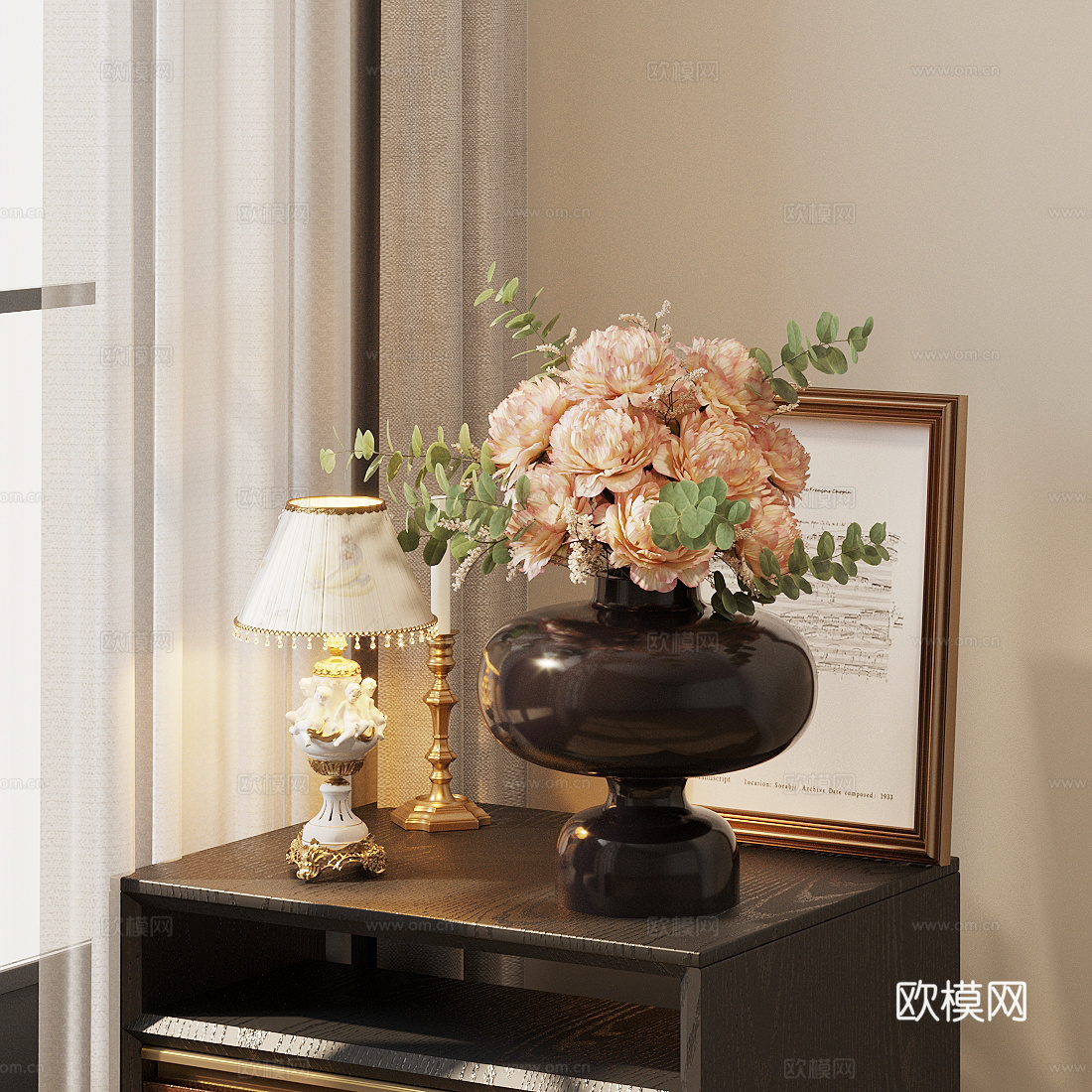 现代花艺摆件 花艺花瓶 插花花艺su模型
