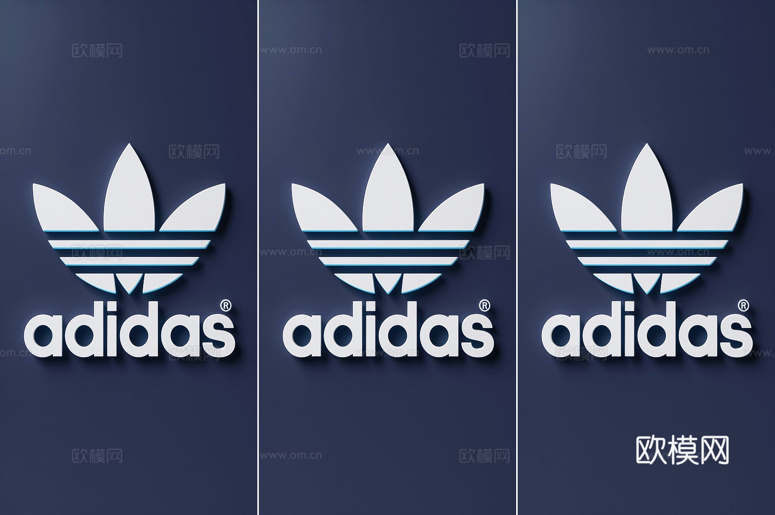 现代阿迪达斯标志 阿迪达斯LOGO 运动品牌标志 三叶草su模型