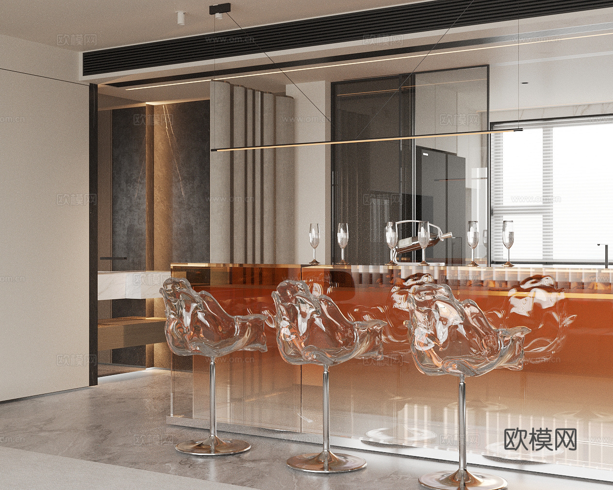 现代家居餐厅 吧台椅3d模型