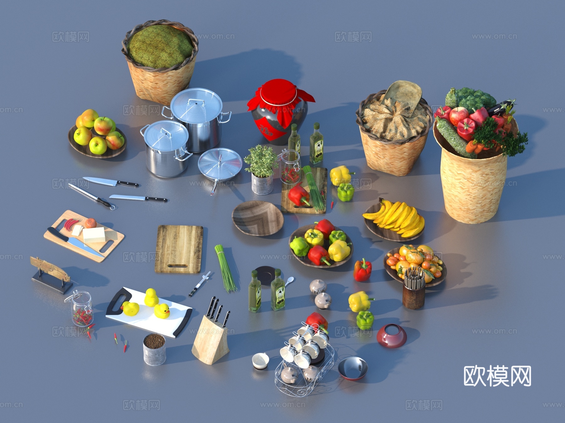 厨房用具 蔬菜水果 粮食 香料 五谷杂粮3d模型
