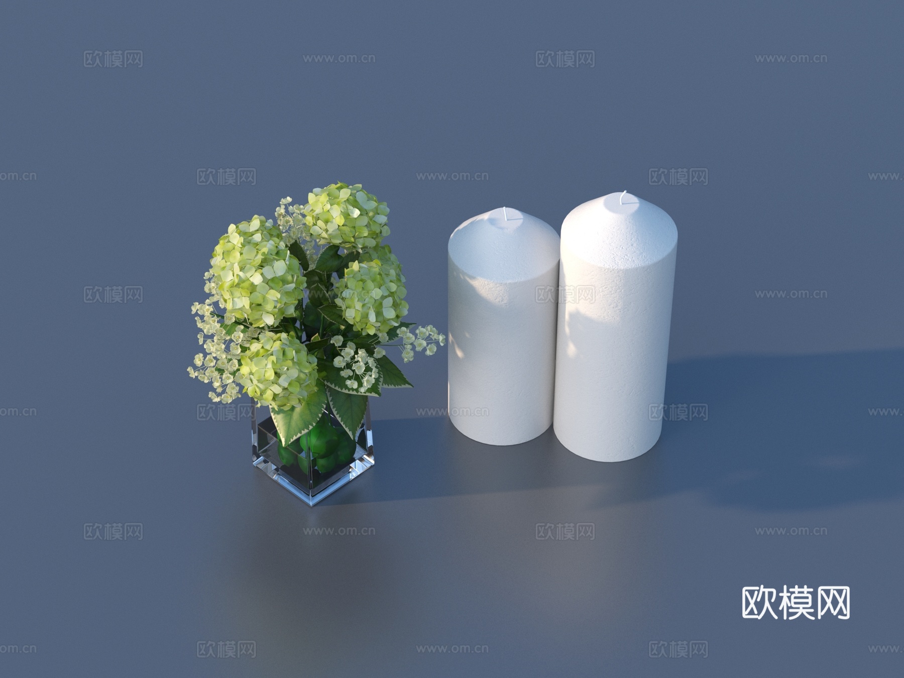 蜡烛 花瓶 花卉 桌面摆设 插花3d模型