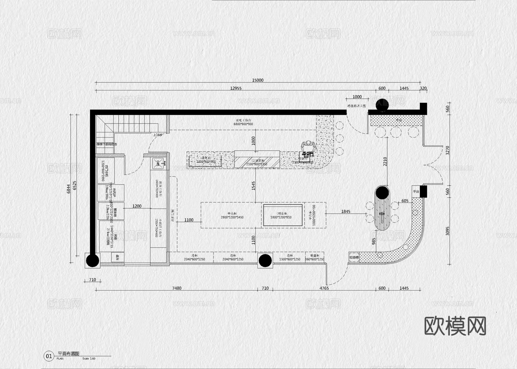 蛋糕店 烘焙店 甜品店 甜品烘焙店 面包店 奶油蛋糕店cad施工图