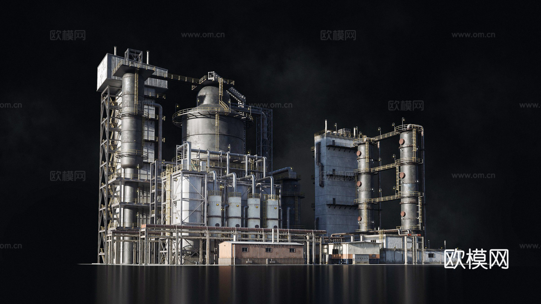现代冶炼工厂 工厂排污烟囱 工业区工厂建筑 工业建筑组合su模型
