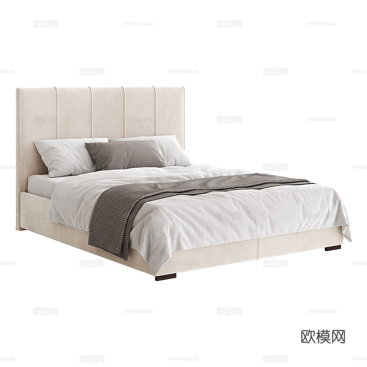 现代奶油风布艺双人床3d模型