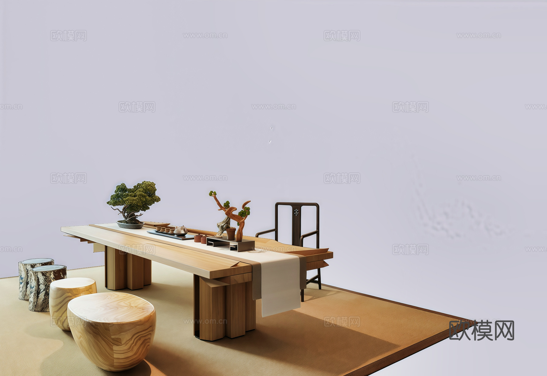 新中式茶桌椅3d模型