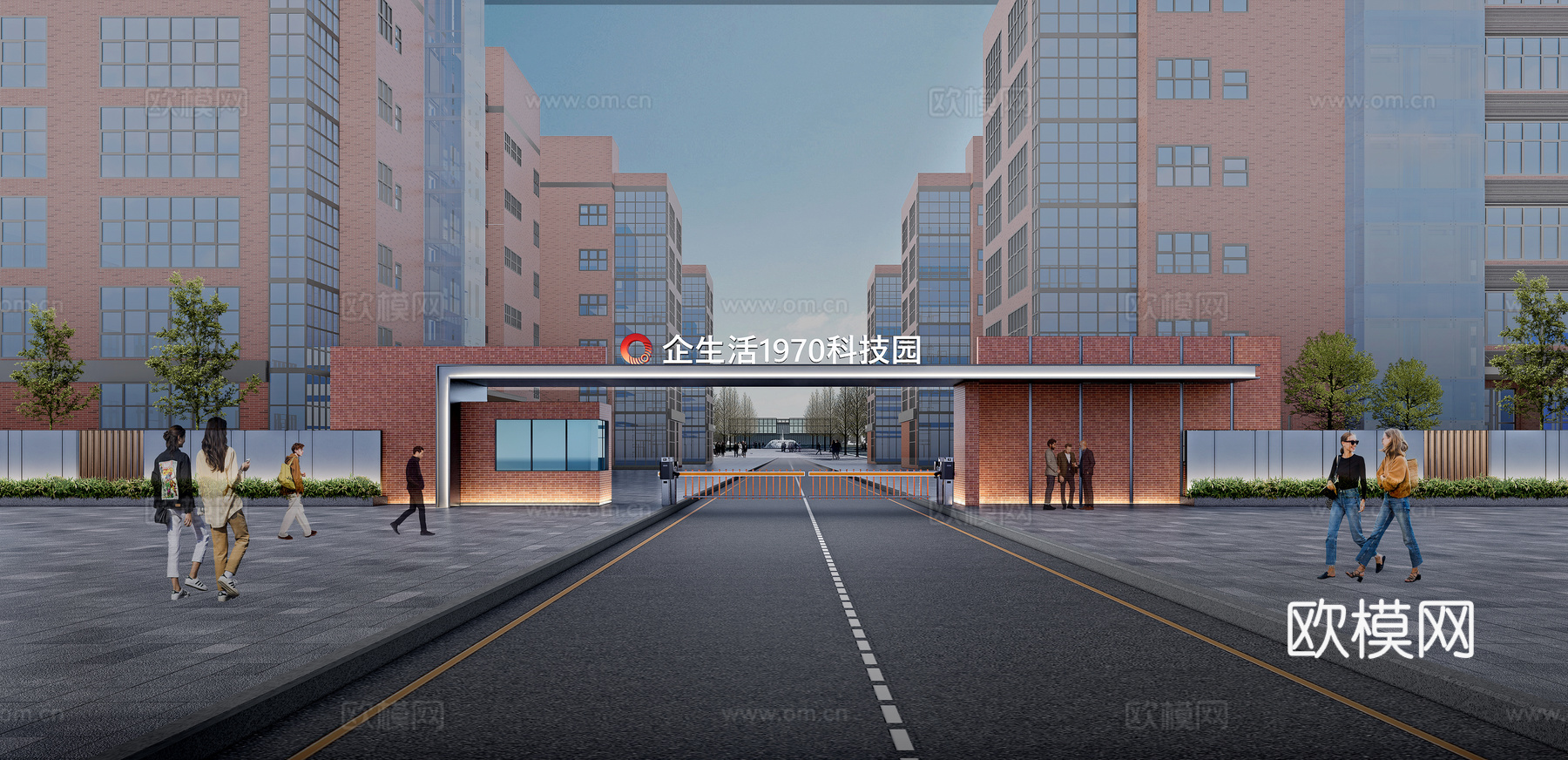 现代产业园入口门头办公园区入口su模型