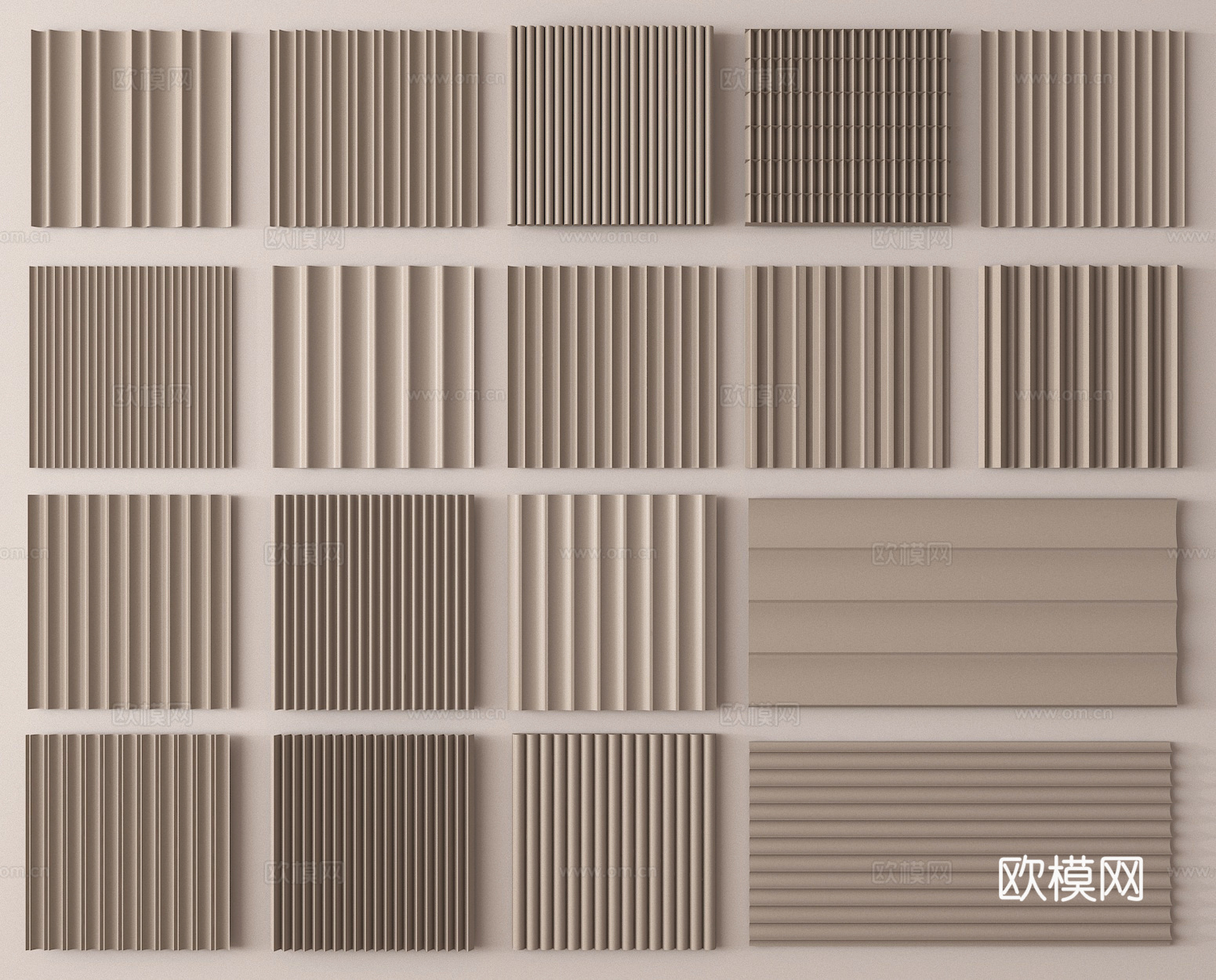 长城板 格栅板 护墙板 波浪板3d模型