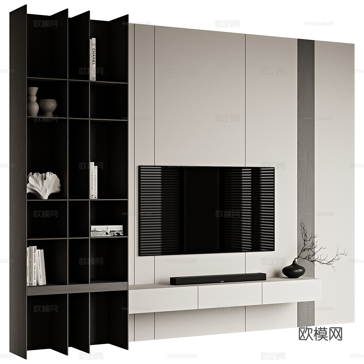 现代意式极简电视背景墙3d模型
