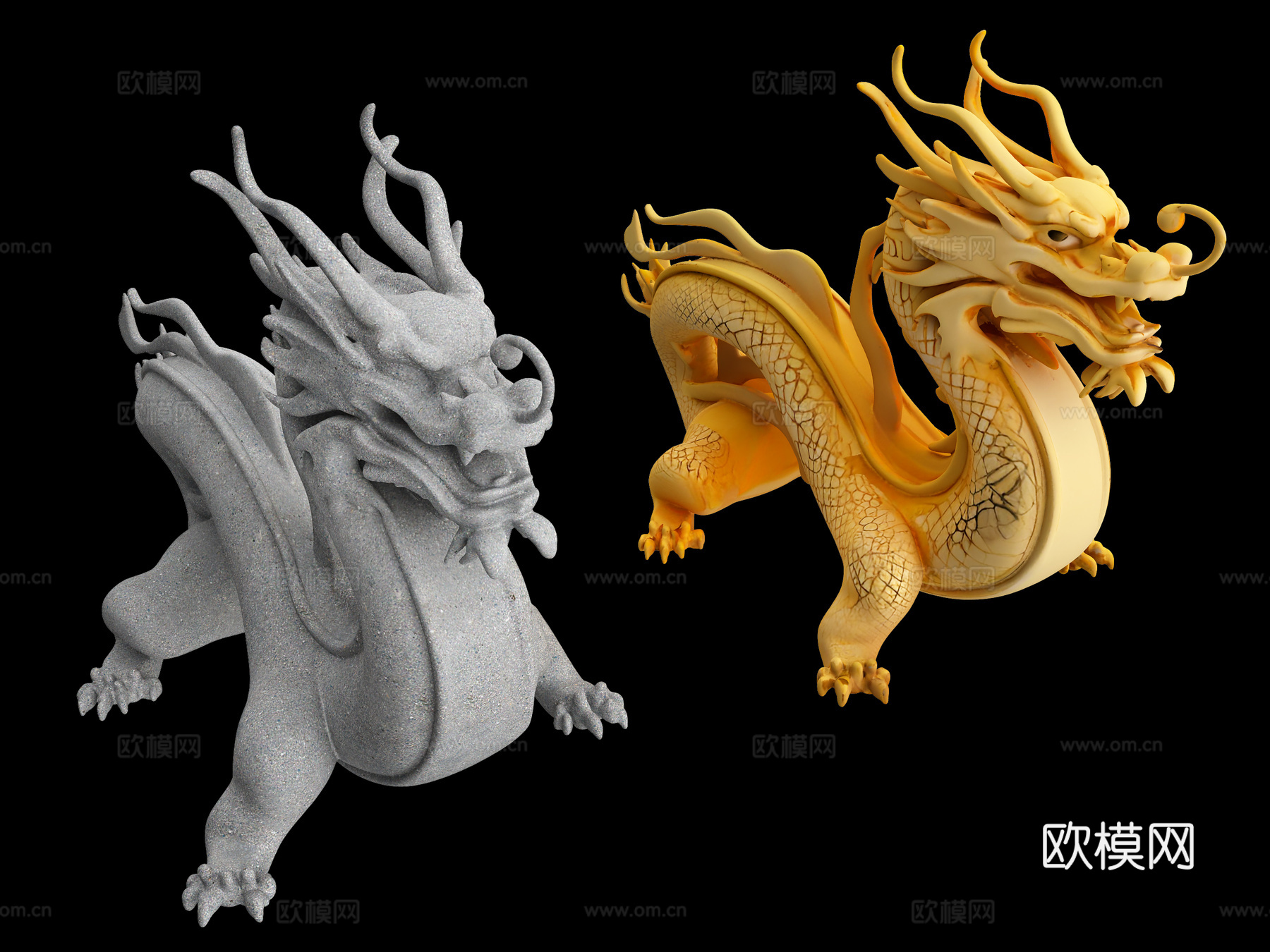 中式雕塑，神龙，中国龙，龙王， 雕像，石雕，浮雕，神龙， 金3d模型