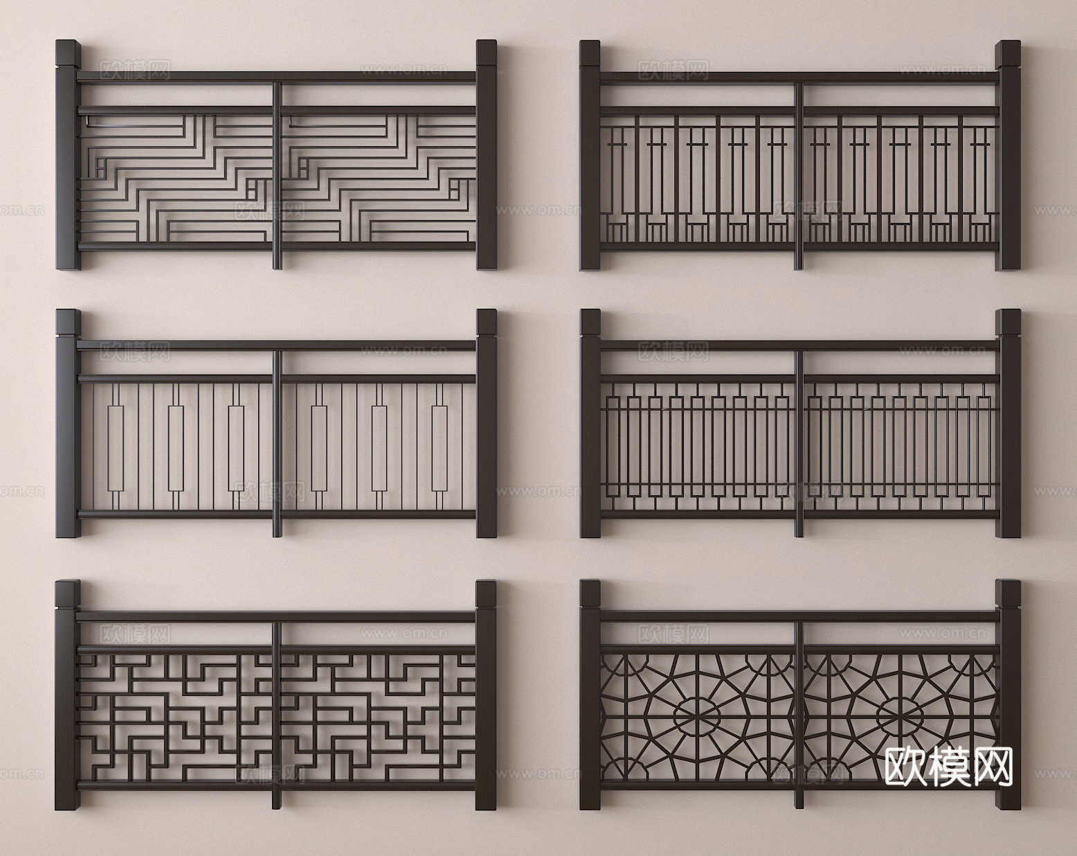 中式镂空护栏 围栏 栏杆 栅栏3d模型