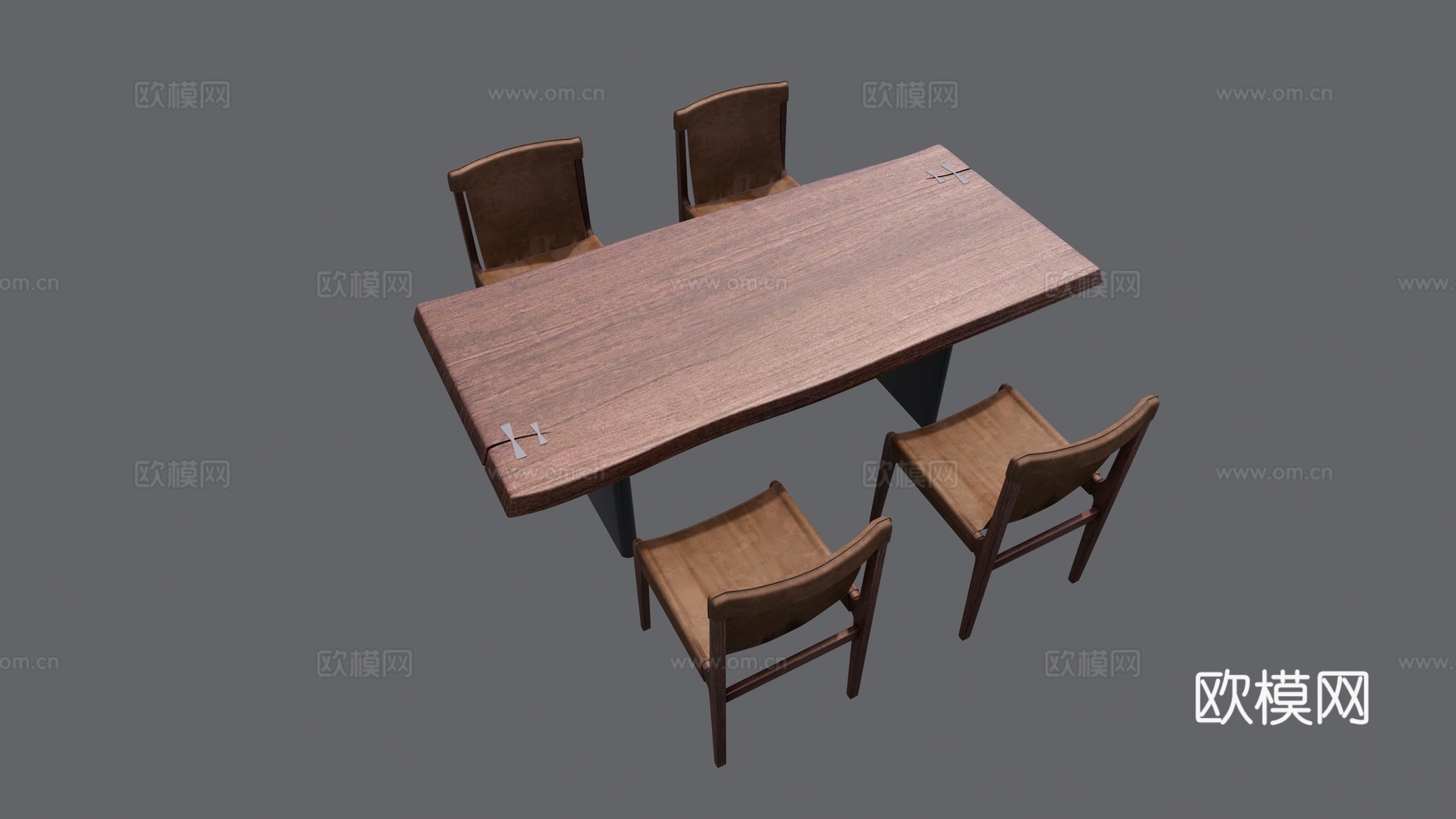 中古风长餐桌su模型