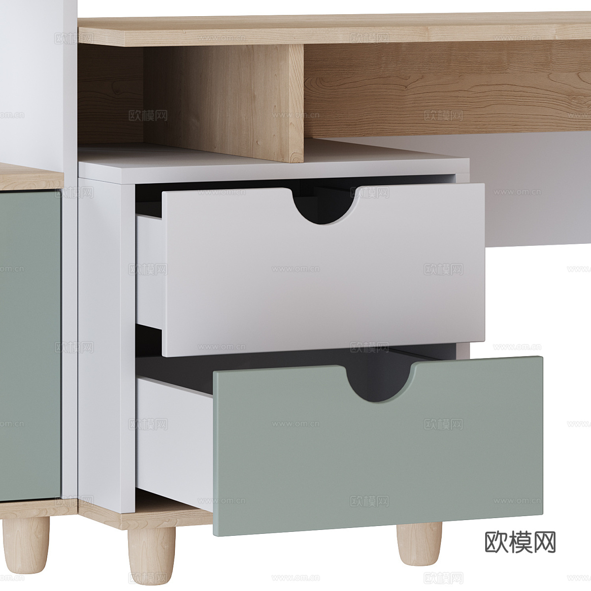 现代奶油风儿童书柜 儿童书桌3d模型
