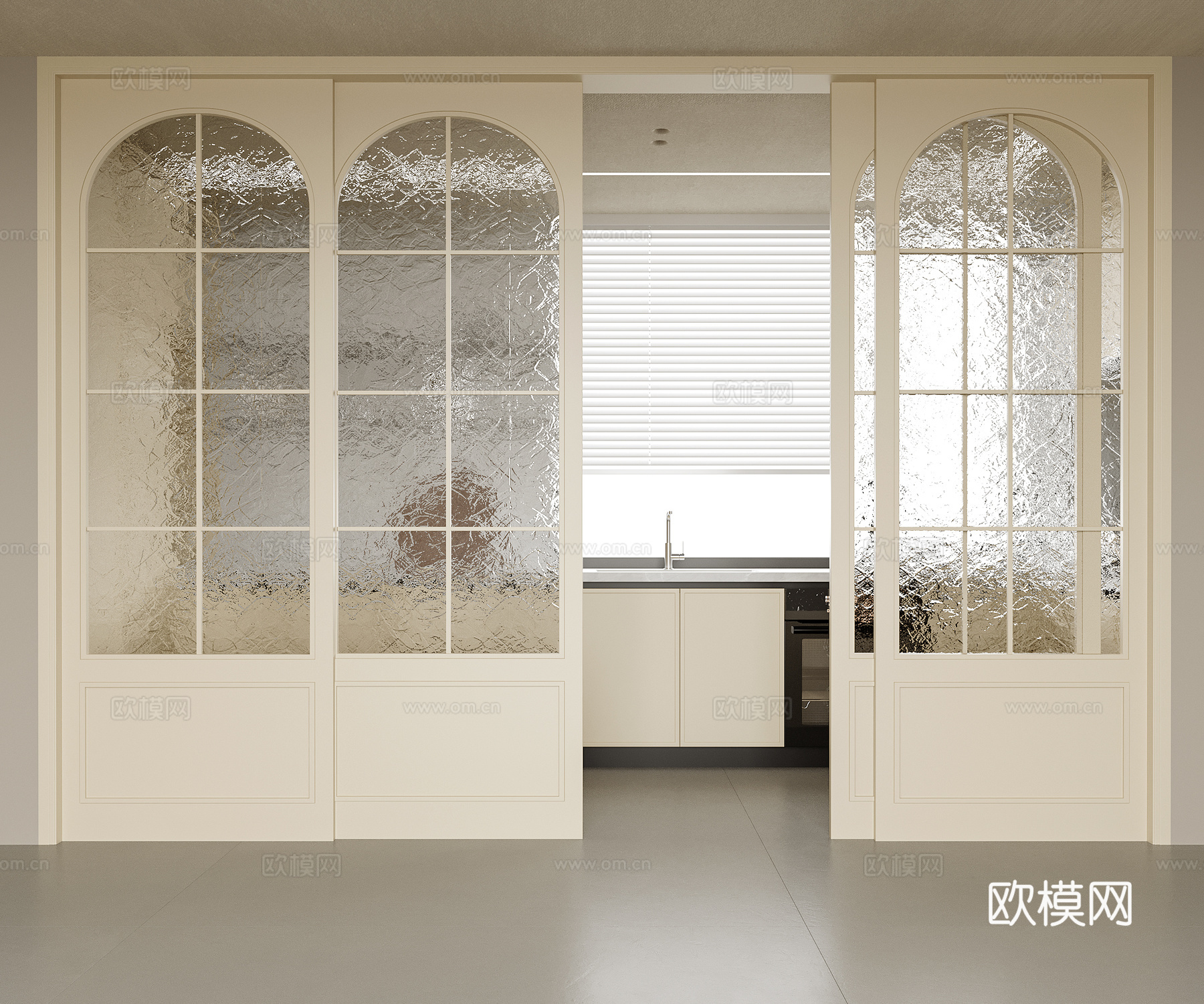 法式厨房推拉门 玻璃门 厨房门3d模型
