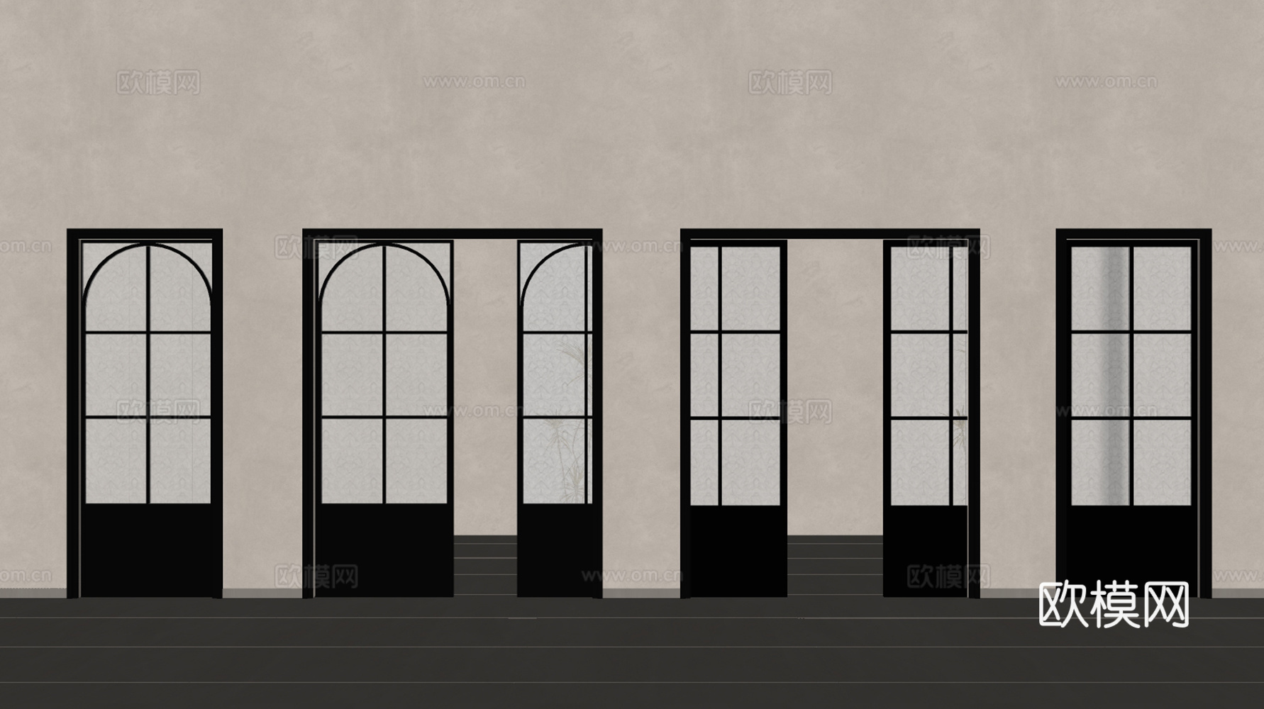 法式中古推拉门 玻璃门 口袋门 磨砂玻璃移门 雕花玻璃移门su模型