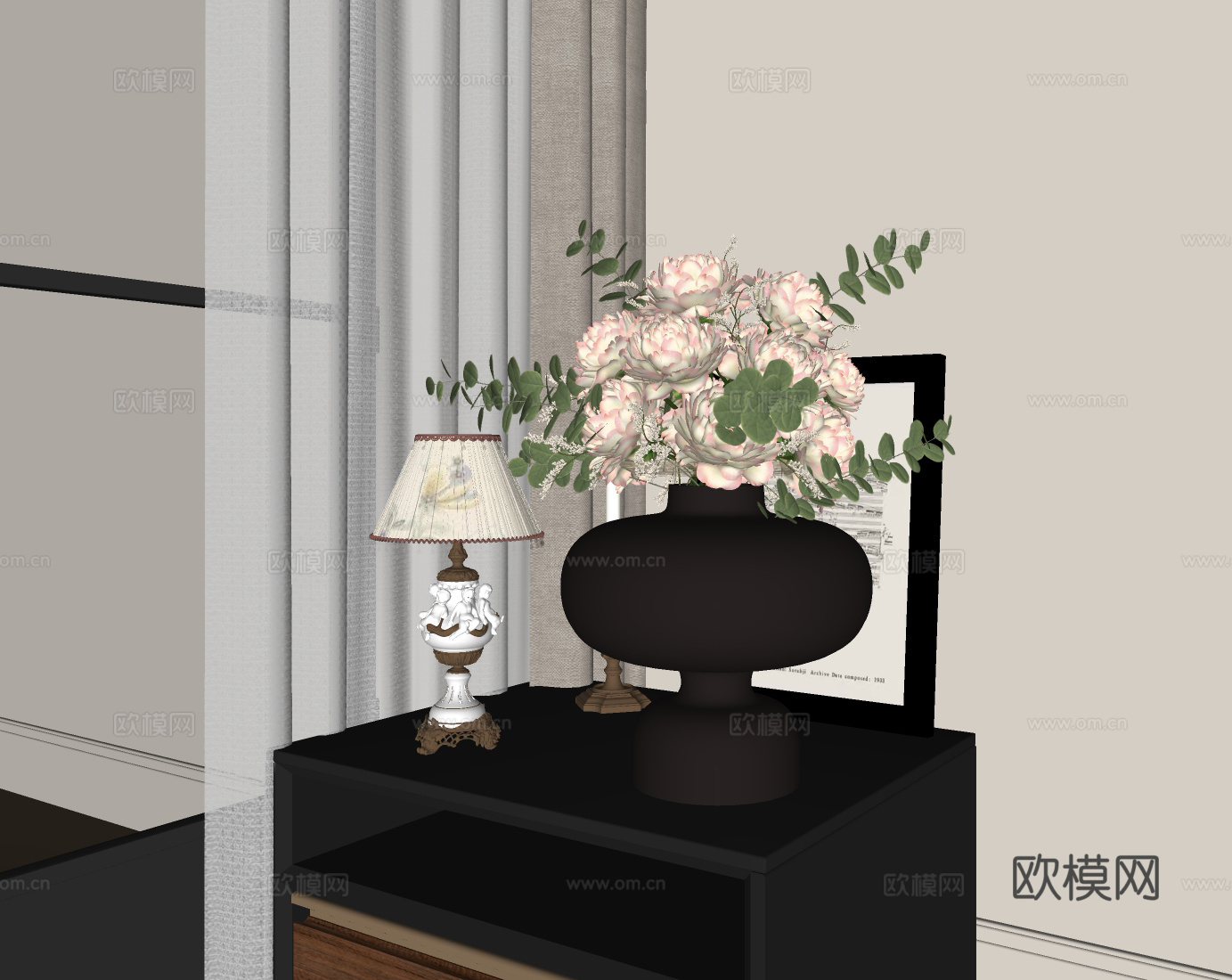现代花艺摆件 花艺花瓶 插花花艺su模型