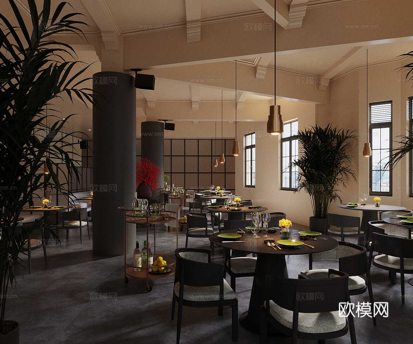 新中式酒店餐厅 现代西餐厅 现代东南亚餐厅 新中式中餐厅3d模型