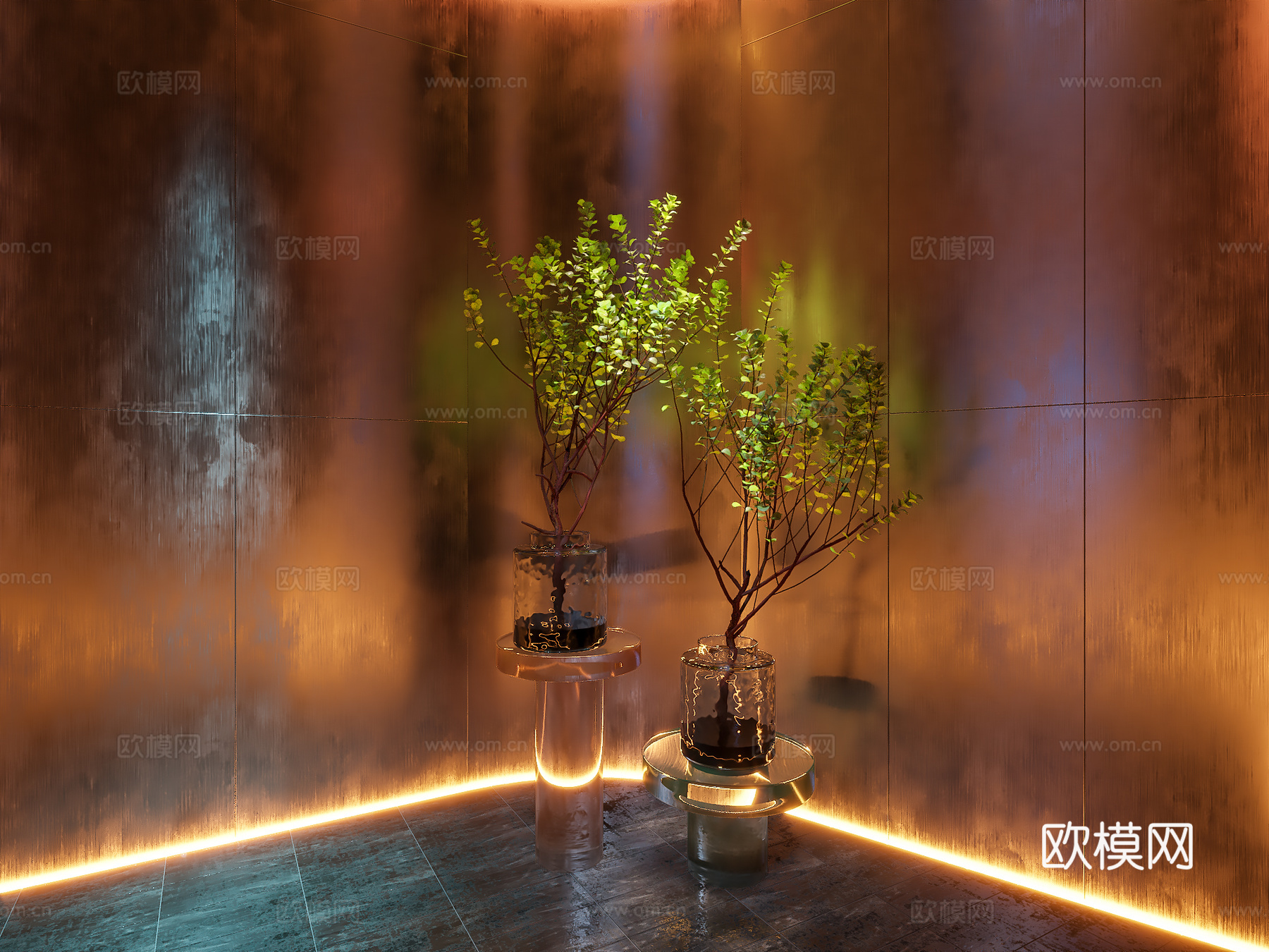 现代花艺美陈 金属板 绿植景观 水晶摆件 水晶花瓶3d模型