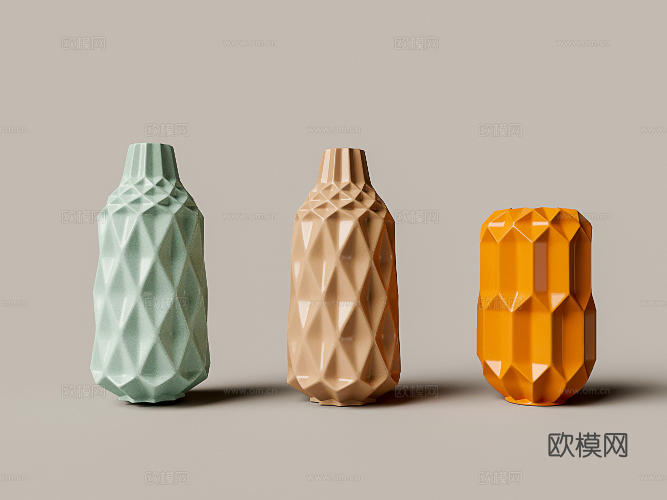 现代彩色菱形陶瓷器皿3d模型