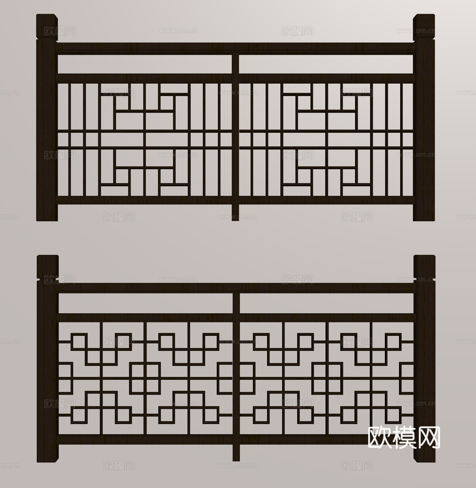 中式护栏 栅栏 围栏 栏杆su模型