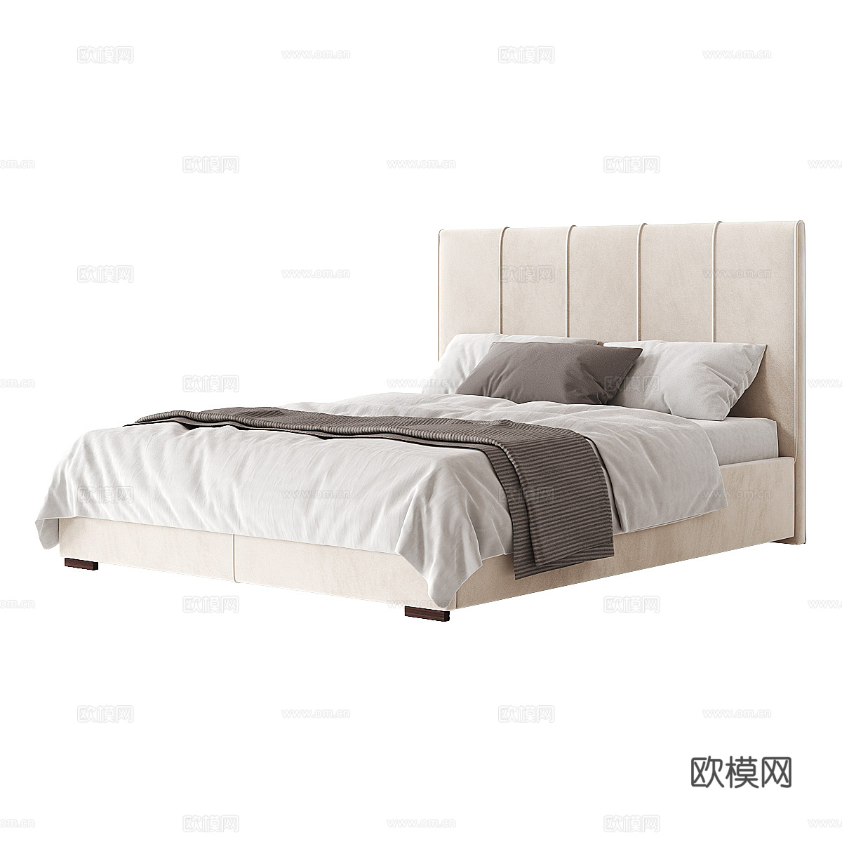 现代奶油风布艺双人床3d模型