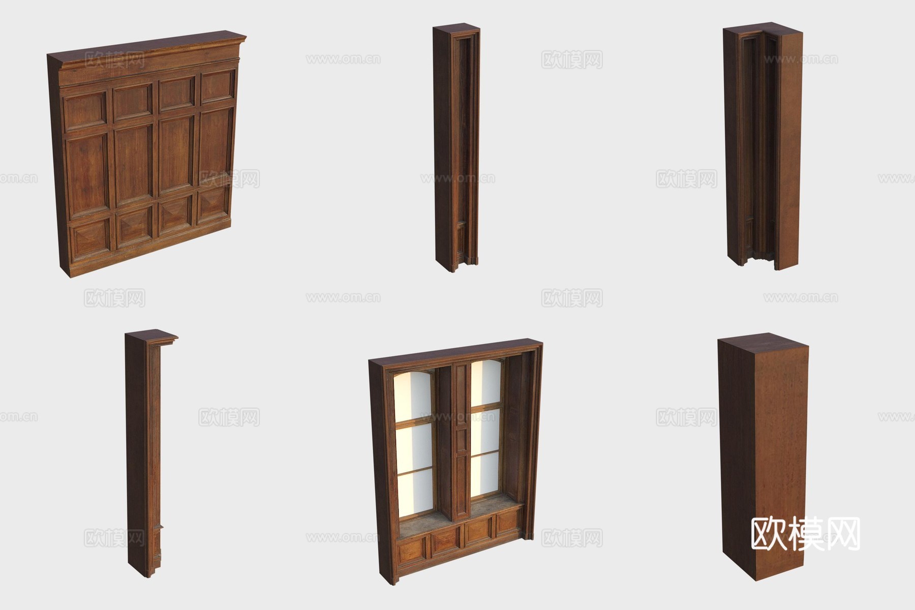 古典衣柜置物柜护墙板建筑构件3d模型