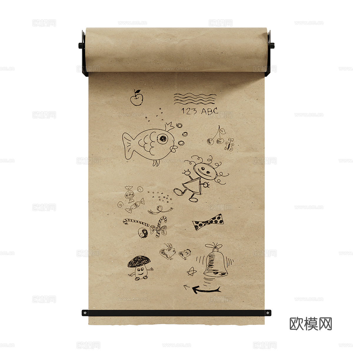 现代牛皮纸卷架3d模型