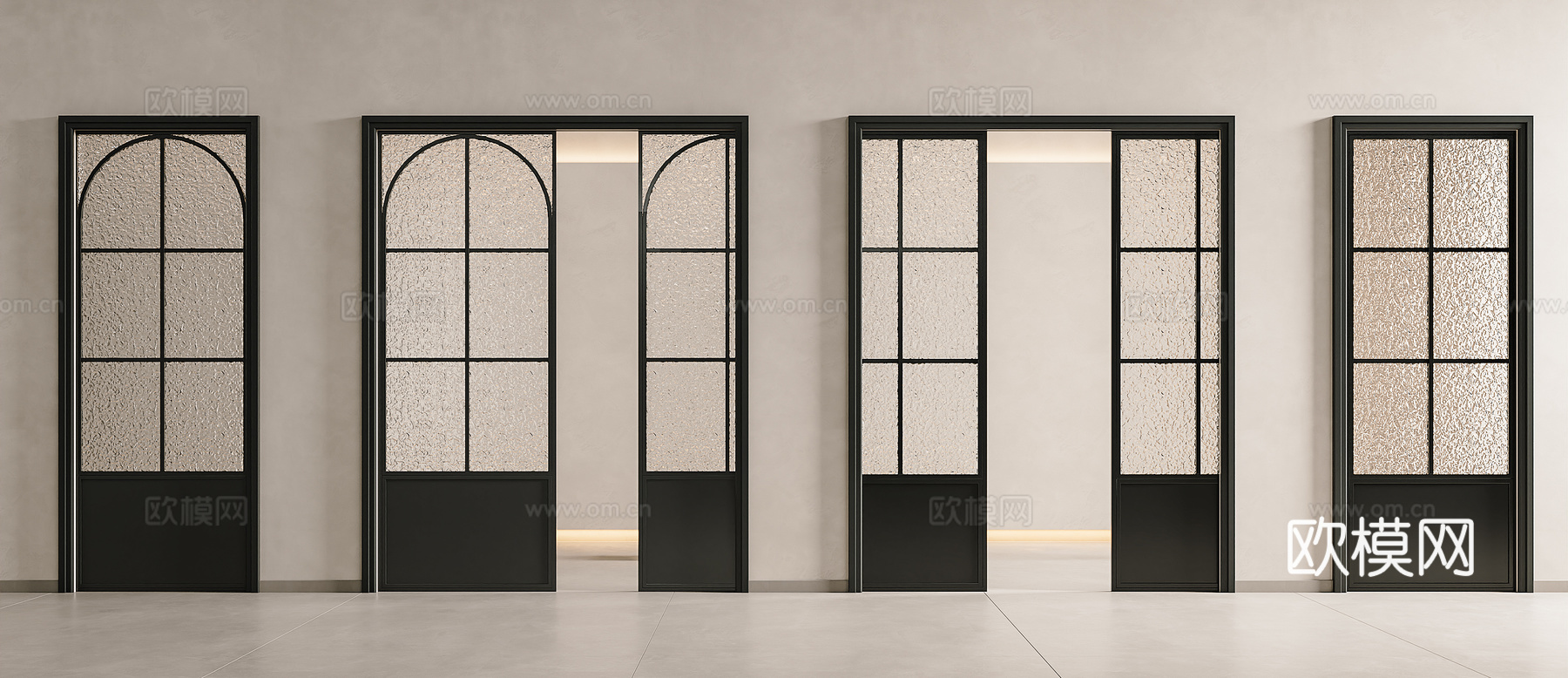 法式中古推拉门 玻璃门 口袋门 磨砂玻璃移门 雕花玻璃移门su模型