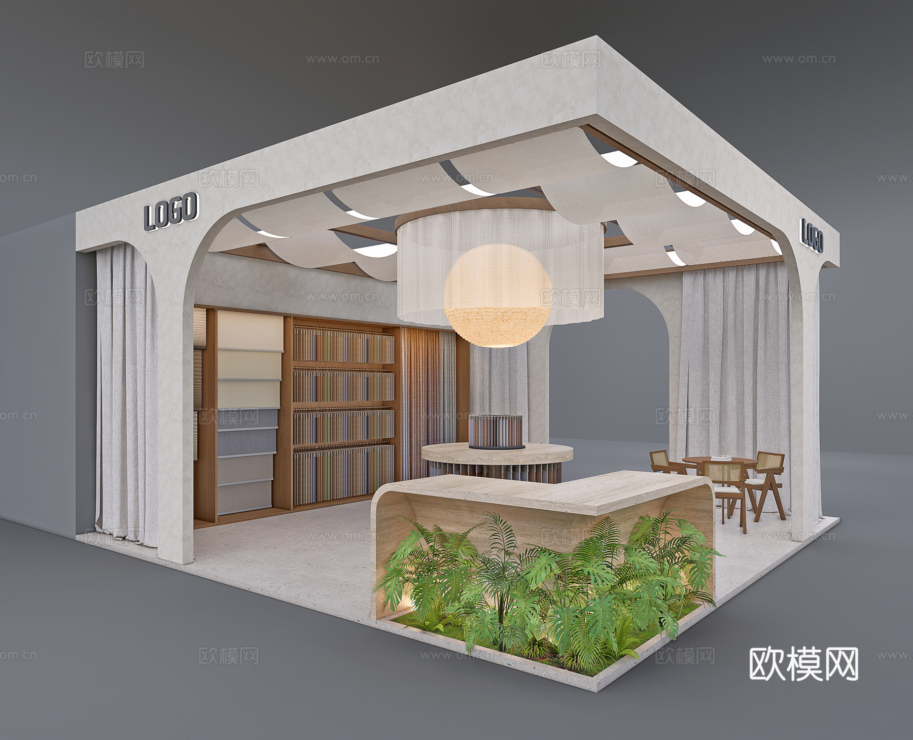 现代侘寂窗帘展台布艺展台展厅su模型