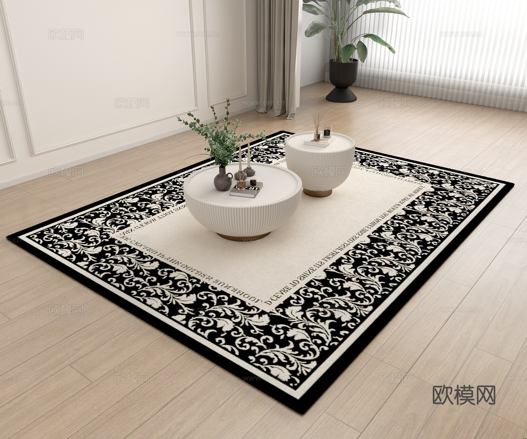 中古黑白花纹地毯  茶几摆件3d模型