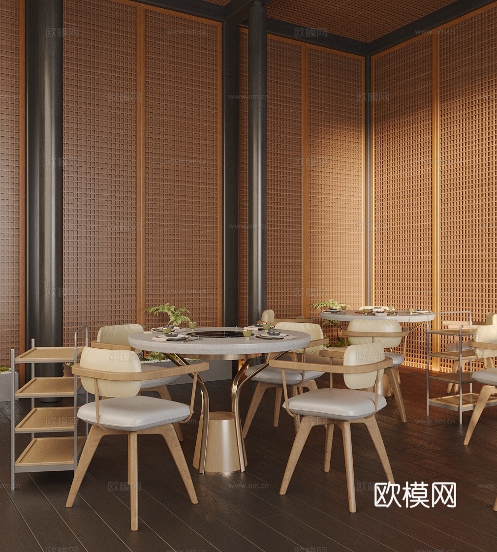 新中式餐桌椅 餐饮店桌椅su模型
