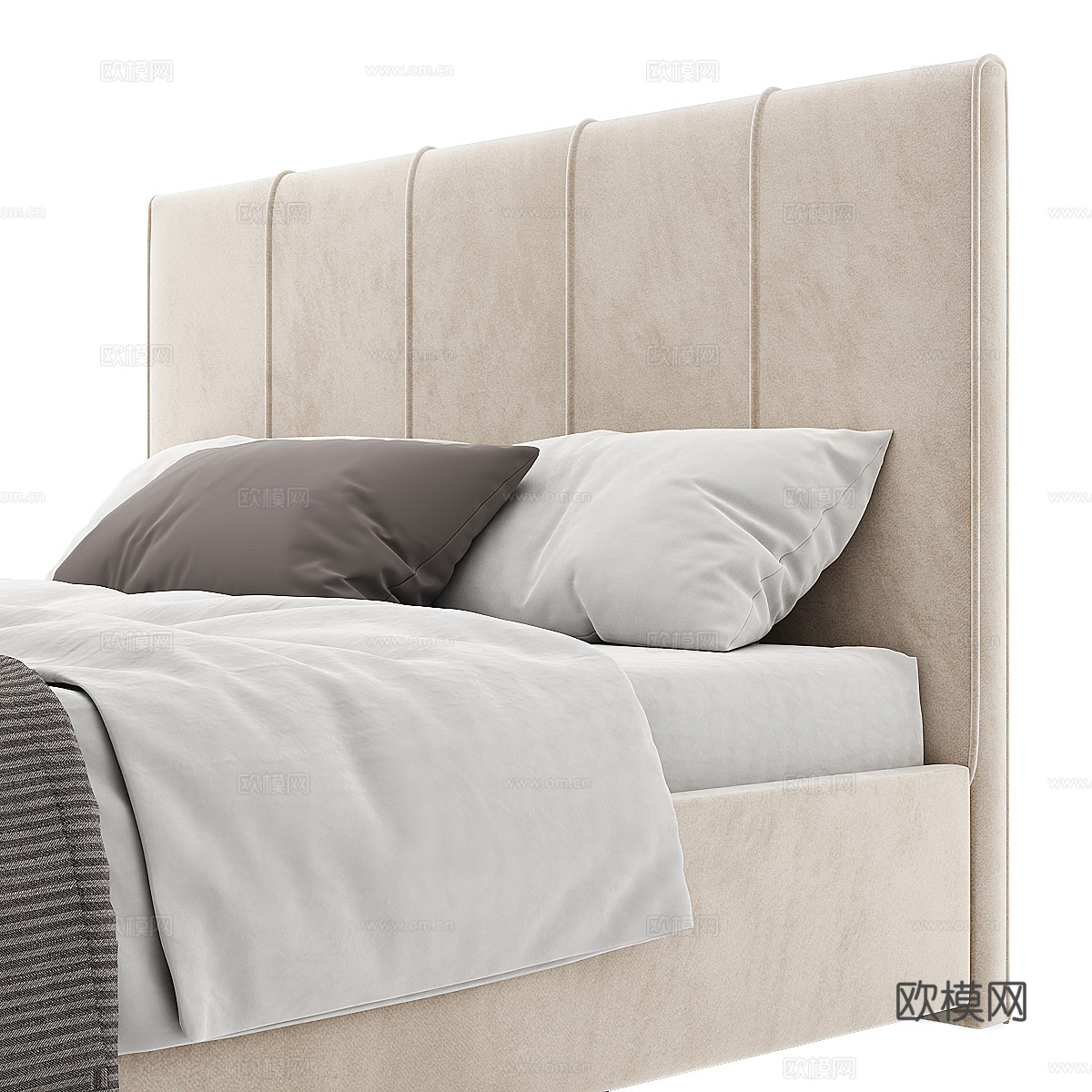 现代奶油风布艺双人床3d模型