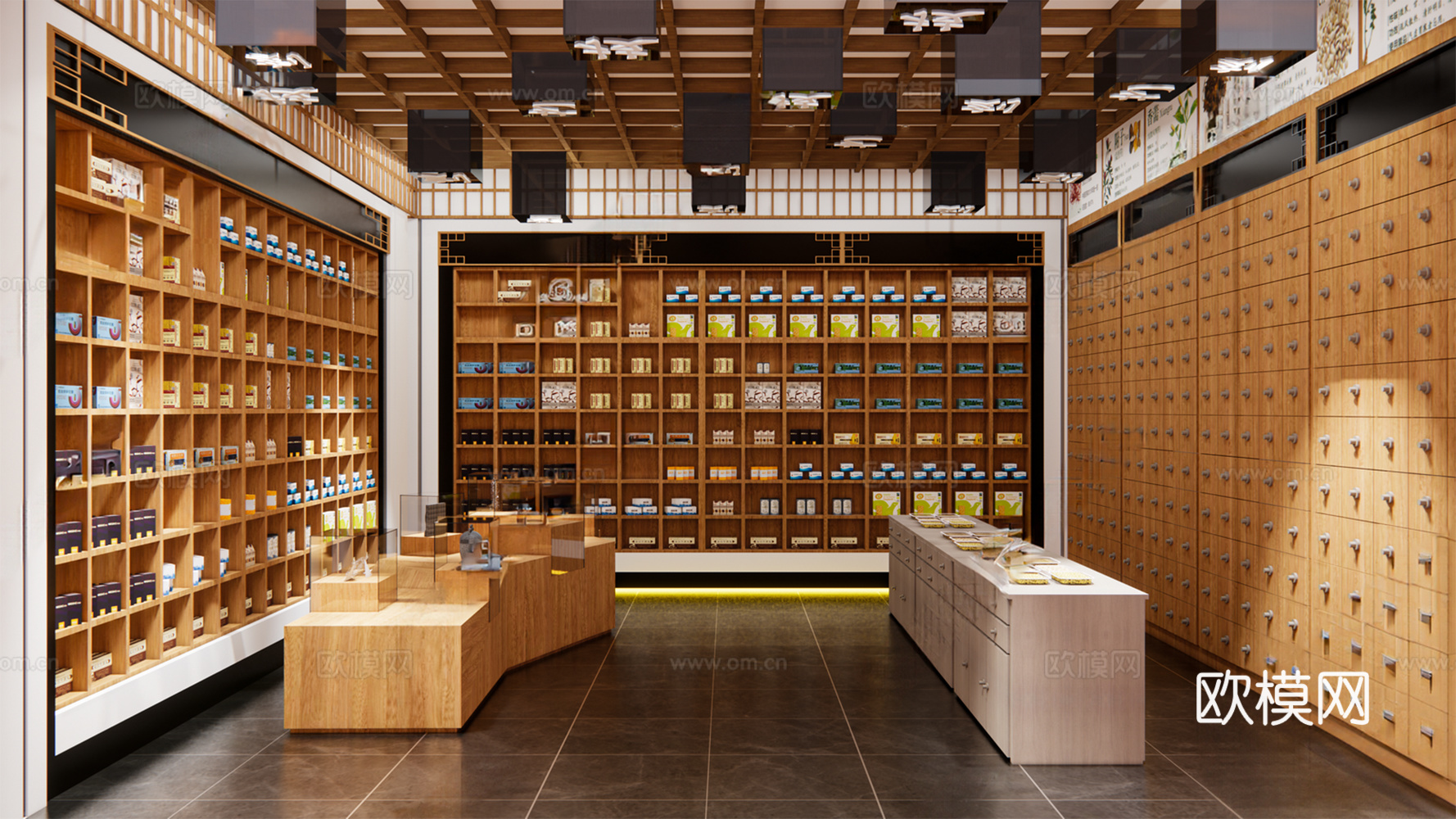 中式中西医药馆 中药房 药店3d模型