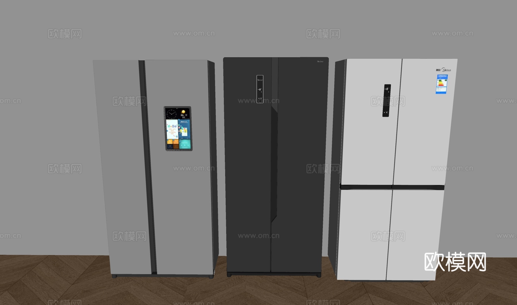 智能双开门冰箱 四开门冰箱冰柜su模型