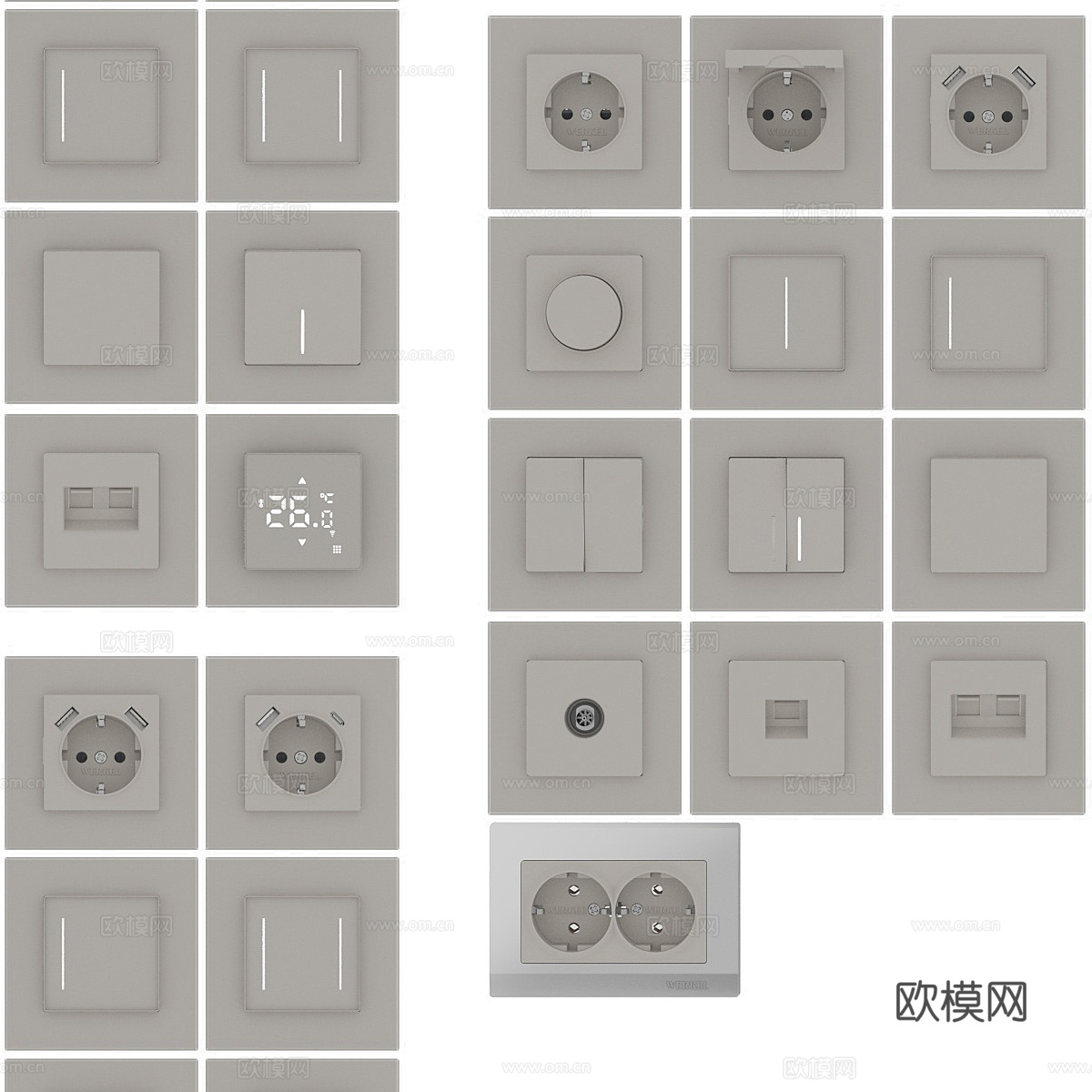 现代简约开关 插座 简约开关插座3d模型