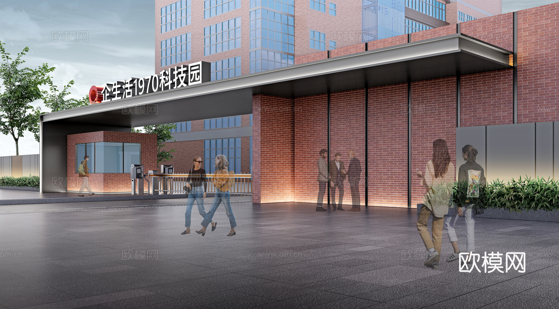 现代产业园入口门头办公园区入口su模型