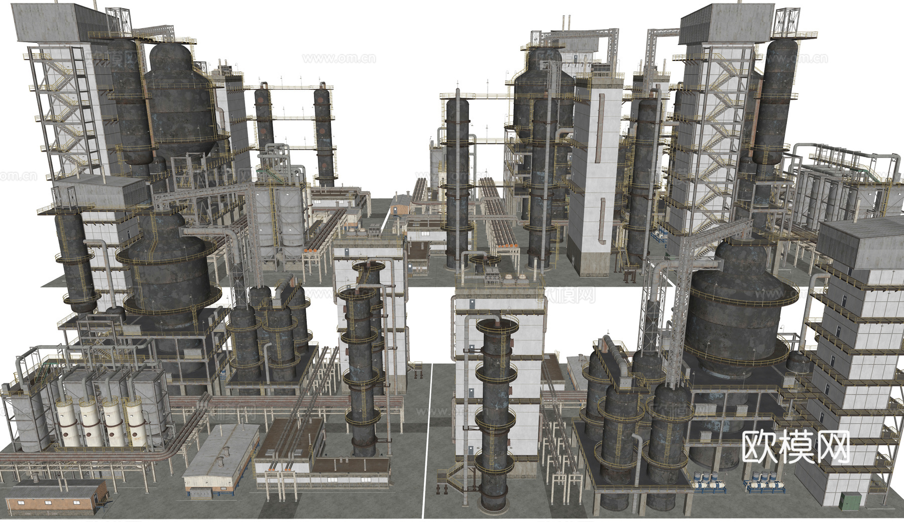 现代冶炼工厂 工厂排污烟囱 工业区工厂建筑 工业建筑组合 冶su模型