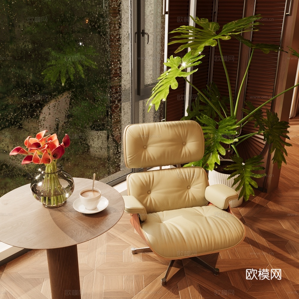 中古休闲椅 单人休闲椅 躺椅 边几角几 花艺摆件3d模型