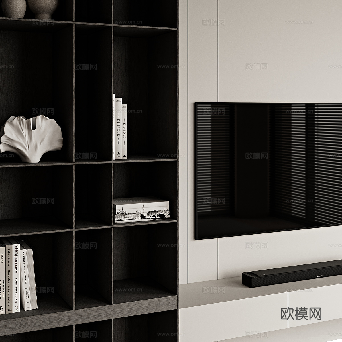 现代意式极简电视背景墙3d模型