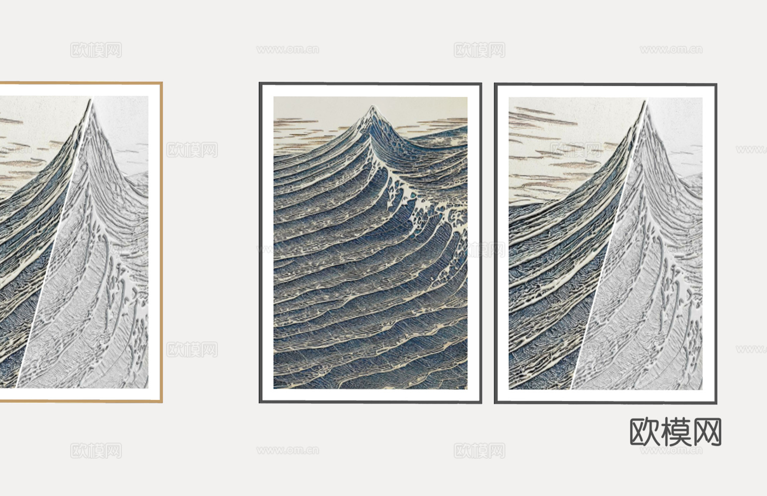 现代装饰画 艺术挂画 长条挂画 立体挂画su模型