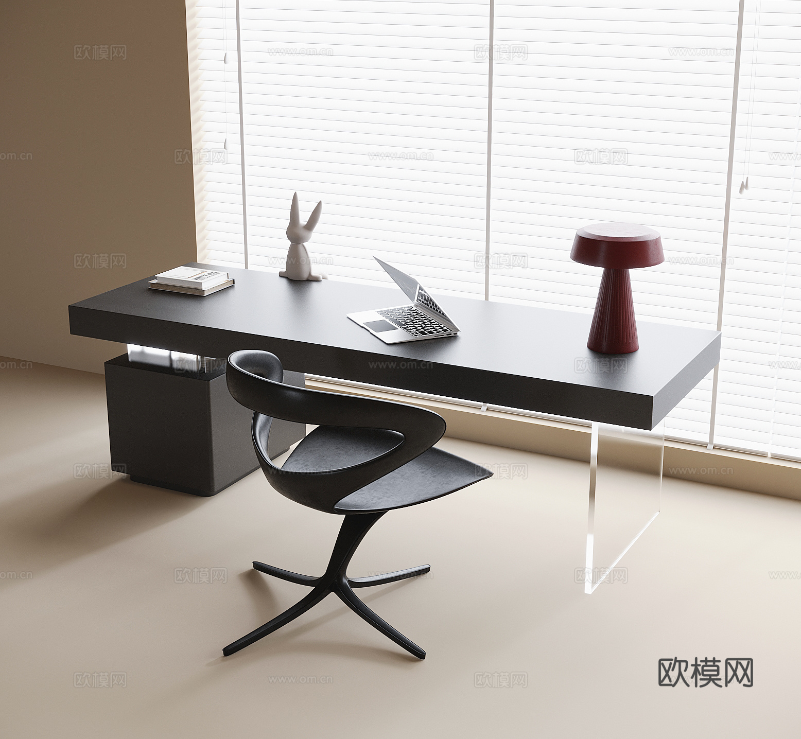现代书桌椅 书椅 书桌 书桌摆件su模型