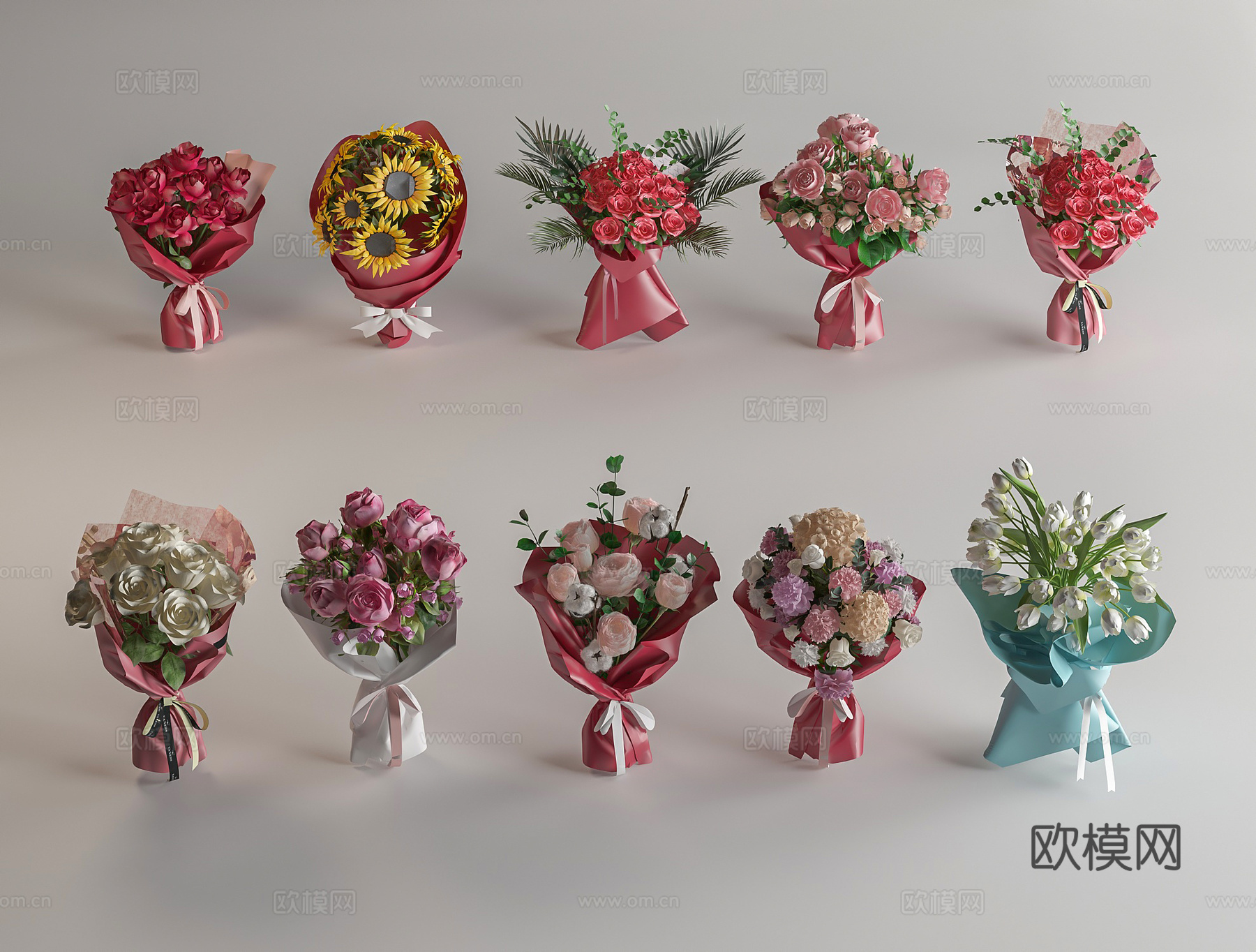 现代简约花艺 花束 婚礼手捧 玫瑰手捧花 鲜花花艺3d模型