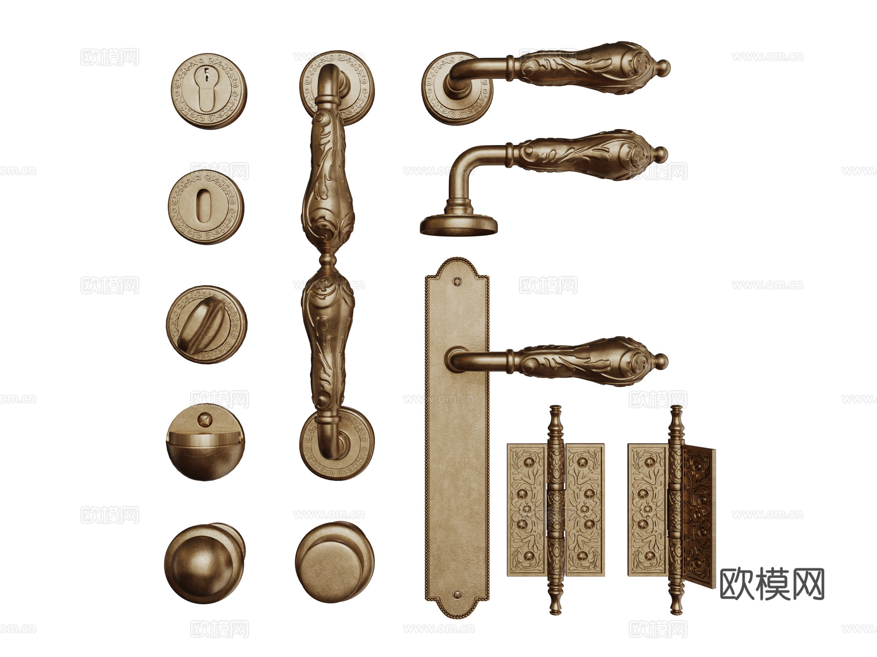 法式复古金属门把手 圆形拉手3d模型下载