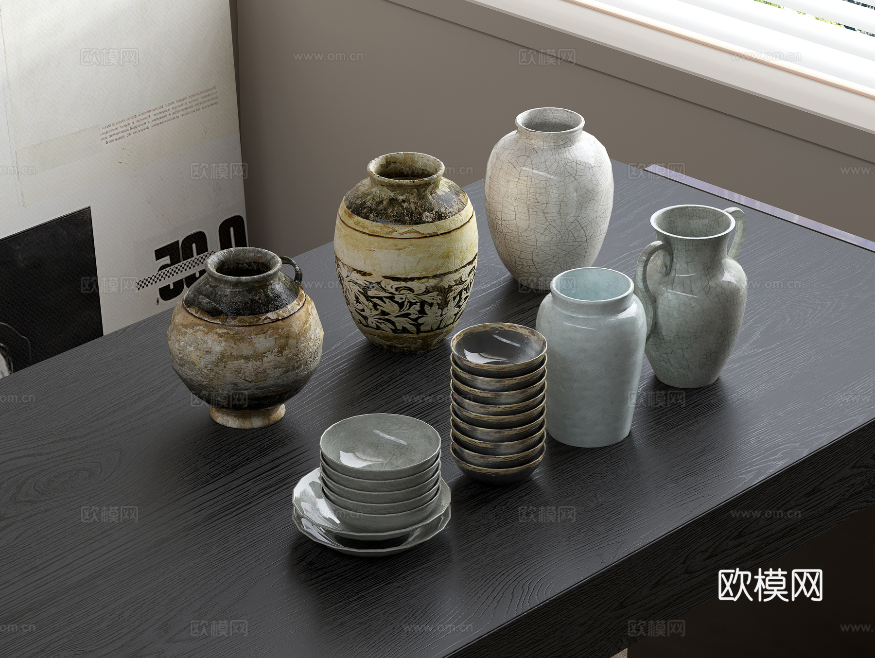 中式陶瓷 陶瓷器皿 陶罐陶壶 陶碗 陶器花瓶3d模型