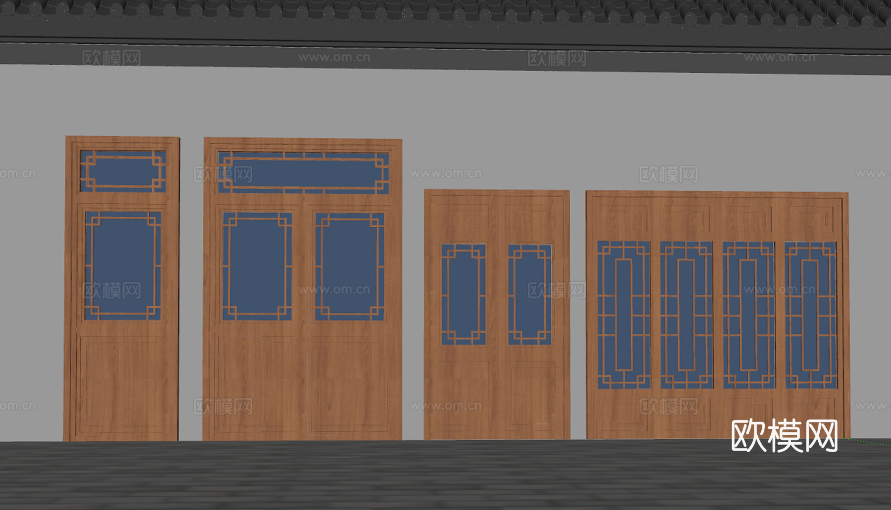 中式门 古建门 木门su模型