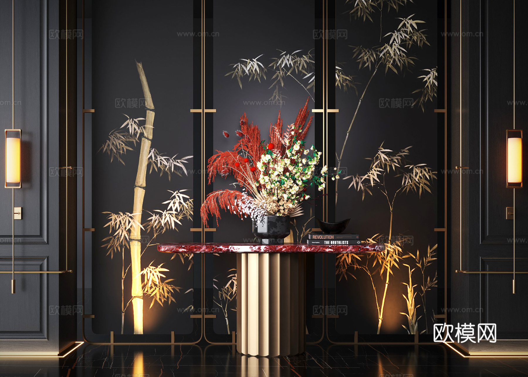 现代端景柜 花艺盆栽 大花瓶 花艺摆件组合 屏风隔断3d模型