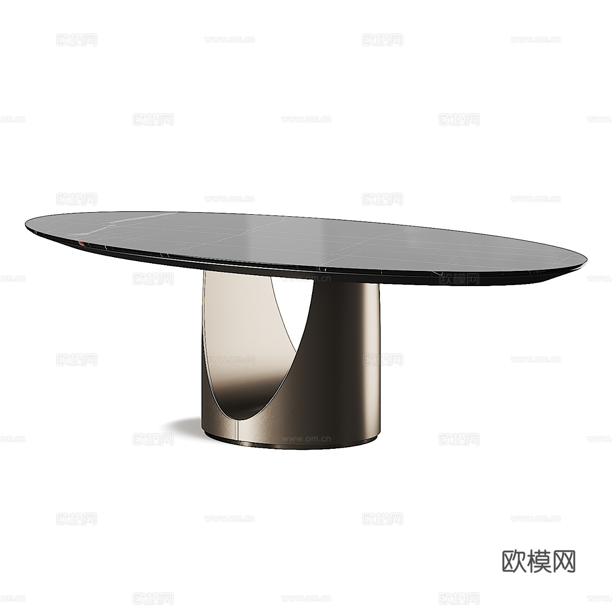 现代意式轻奢岩板椭圆餐桌3d模型