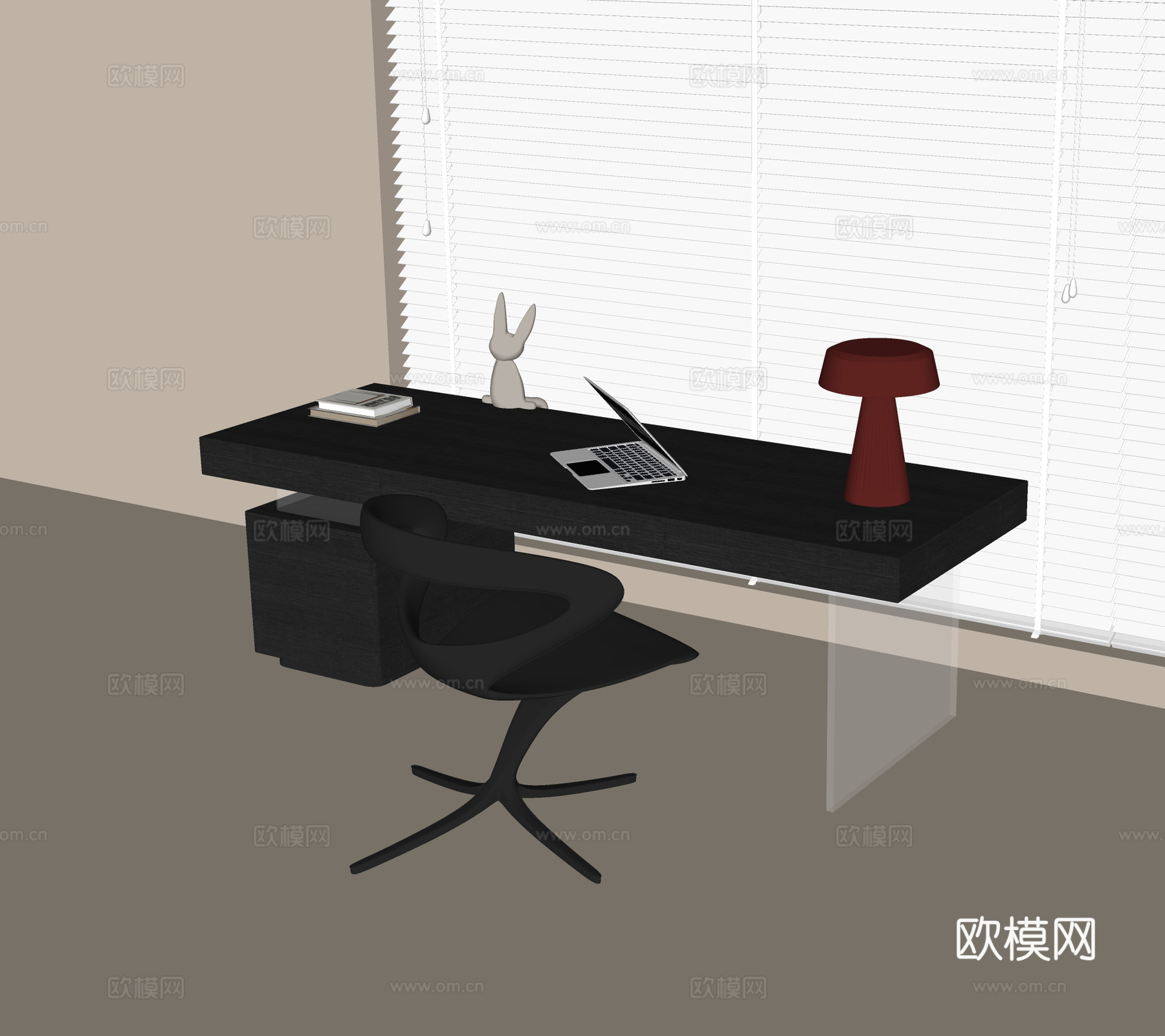 现代书桌椅 书椅 书桌 书桌摆件su模型