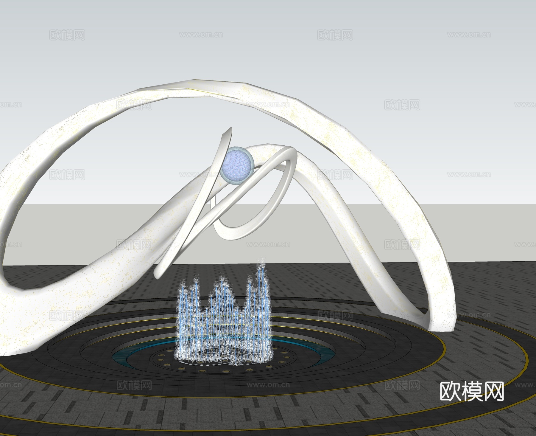 现代雕塑小品丝带圆环透光板异形 有水景 抽象su模型