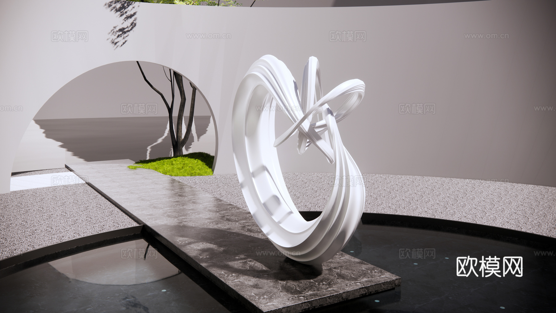 现代雕塑小品 有水景 抽象su模型