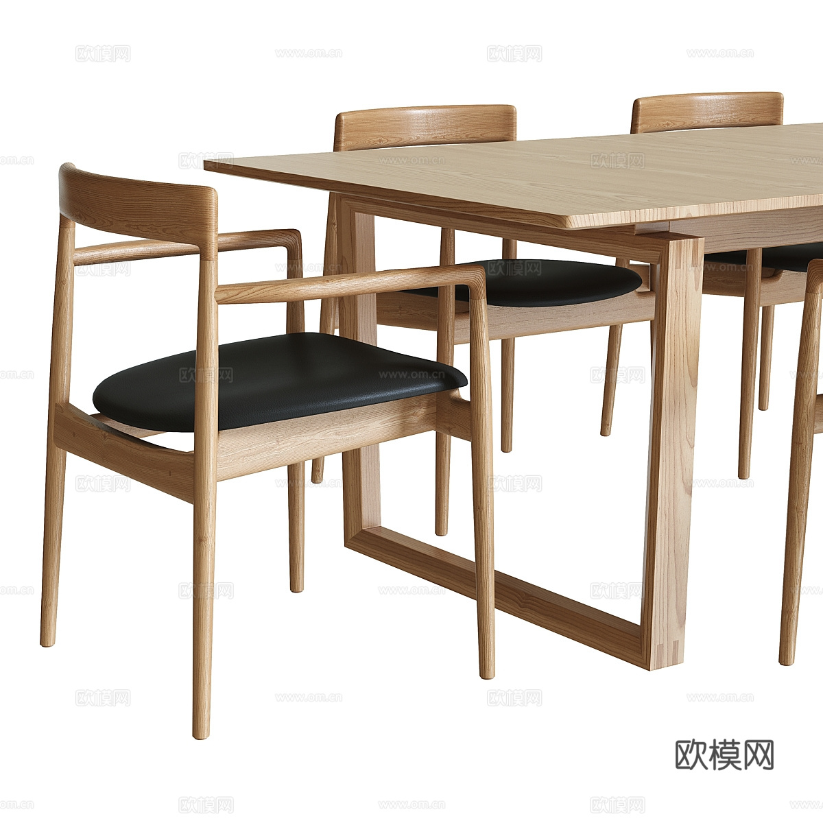 新中式实木长餐桌椅3d模型